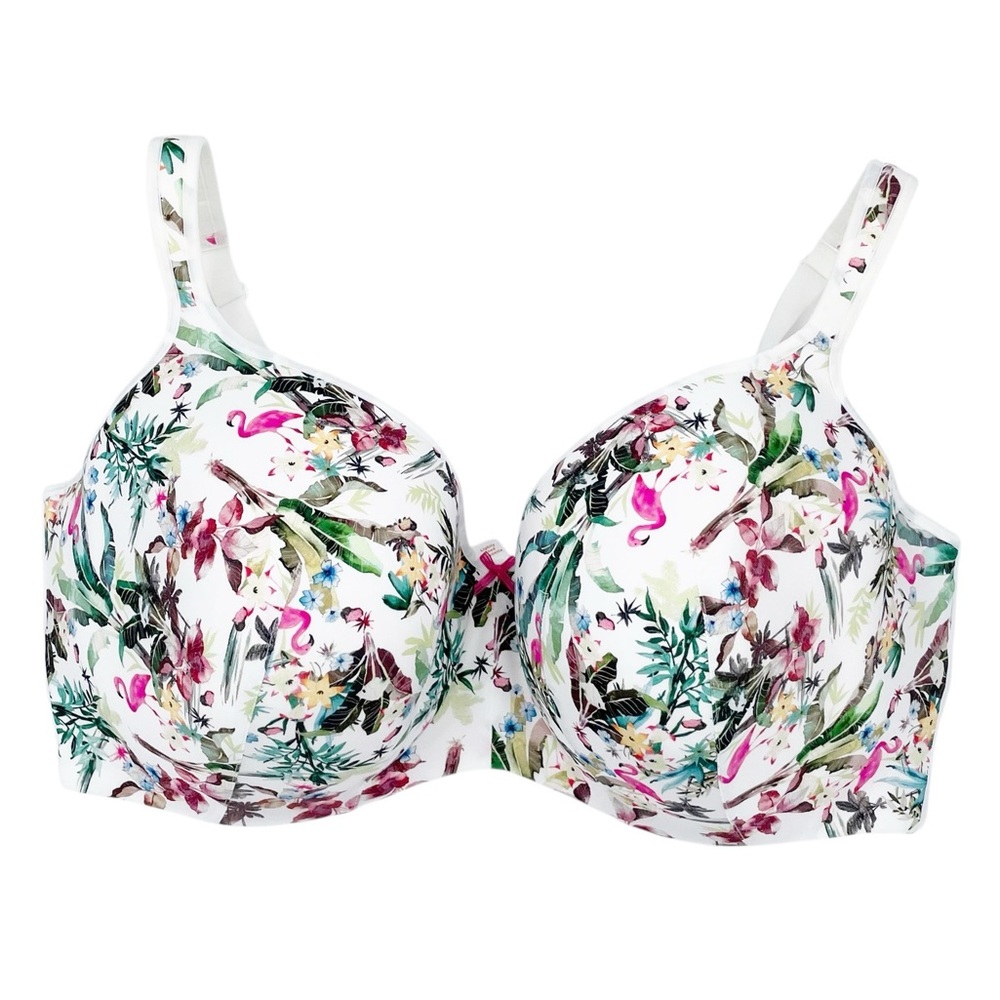 Cacique Lightly Lined Balconette Underwire Bra Size 46H Tropical Flamingo Print